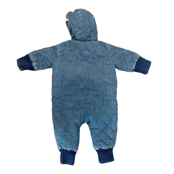 NEW Baby Gap Chambray Quilted Full Zip One Piece Bear Suit - Size 0-3 Months - Picture 2 of 4